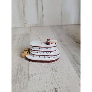 Wooden red boat fairy vintage ornament Xmas